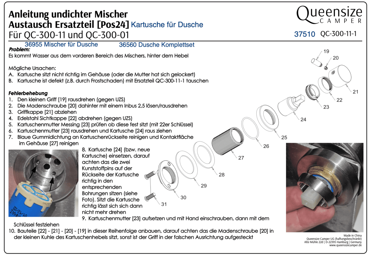 Anleitung Kartusche tauschen Queensize Camper
