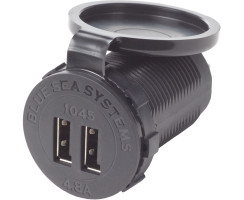 Doppel-USB-Buchse mit Schutzkappe und Rahmen (Einbau), 12V/24V, 4,8A, 1045