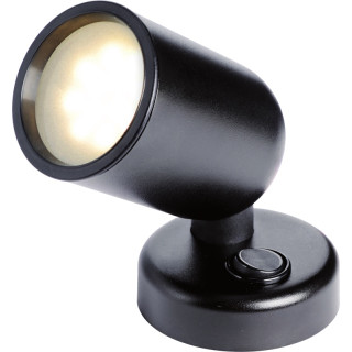 Adjustable LED Spotlight with switch, warm white light. Black for 12/24V