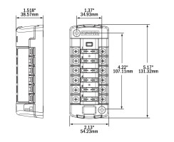 ST Blade Fuse Block, 6 Independent Circuits with Cover and Stickers