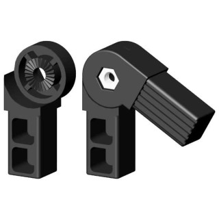 Connector 2-arms with hinge with  24 teeth for square tube; Polyamid 6 black