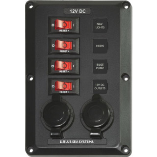 Below Deck Schalttafel, 4 Kreise + 2x 12V Dose