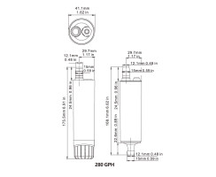 Submersible and inline pump 280GPH / 15lpm, 5m cable and clips, 12V