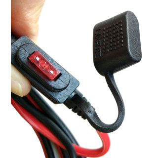 Battery cable 1.5m for solar bags with pole terminals, SAE plug and fuse, 4qmm