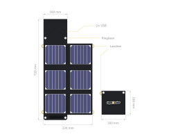 Solartasche 20Wp "nano tiger 20/USB" mit 2xUSB (super klein faltbar, 6x3.5W)