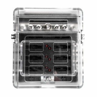 6-way 12/24V fuse holder with integrated negative rail and LED failure indicator