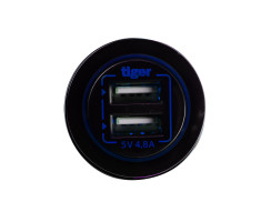USB Steckdose Dual 2 x 2,4A 12V/24V zur Einbau-Montage, "low light" LED Beleuchtung blau