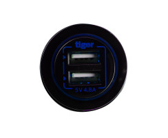 USB socket outlet dual 2 x 2.4A 12V/24V for flush mounting, "low light" LED lighting blue