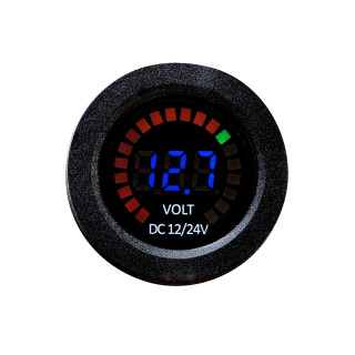 Voltmeter digital 12V / 24V mit Farb-LED Batteriestand-Anzeige “Rainbow” wasserdicht, Einbau-Messgerät