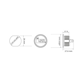 Voltmeter 12V / 24V mit Digital LED Display wasserdicht, Einbaumessgerät