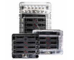 Fuseblock 12V/24V 6 or 12 way optional integr. negative busbar