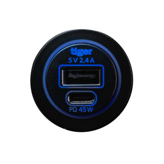 USB-C / USB-A Einbausteckdose 12V/24V  QC/PD3.0 45W light-auto-off