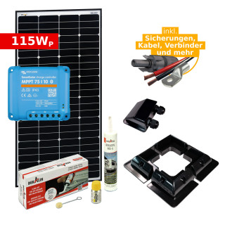 Solar Komplettset 115Wp für Wohnmobil, Camper, Boot