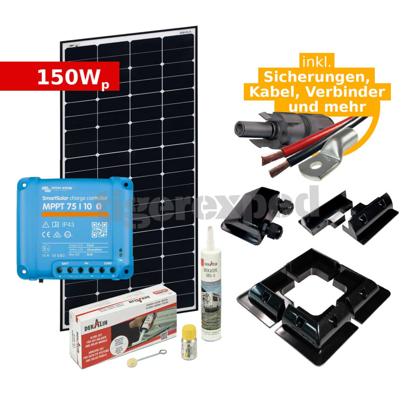 Solar Komplettset 150Wp für Wohnmobil, Van, Boot