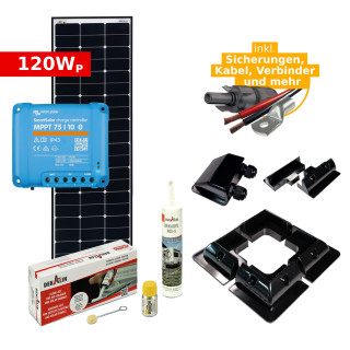 Complete solar set 120Wp for campers & motorhomes