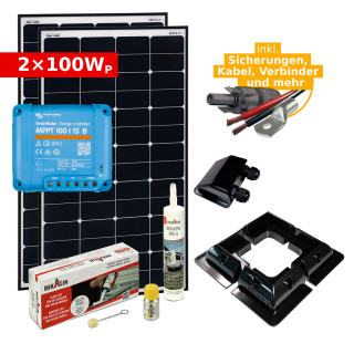 Complete solar set 2x 100Wp for camper & motorhome