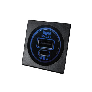 USB-C / USB-A Dose 12V  QC/PD3.0 45W light-auto-off + Adapterplatte + Zentralplatte