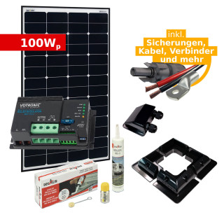 Complete Solar Set 100Wp for RV and Motorhome (w. Votronic Solar Charger)
