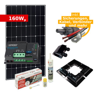Complete Solar Set 160Wp for RV and Motorhome (w. Votronic Solar Charger)