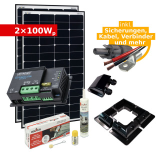 Complete Solar Set 2 x 100Wp for RV and Motorhome (w. Votronic Solar Charger)