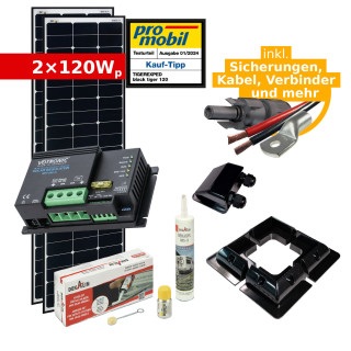 Solar Komplettset 2x 120Wp für Camper & Wohnmobil (mit Votronic Laderegler)