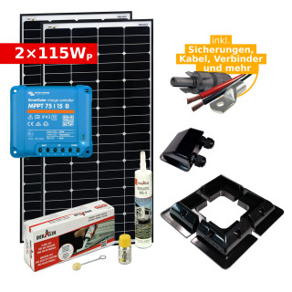 Complete Solar Kit 2 x 115Wp for RV, Camper Van, Boat