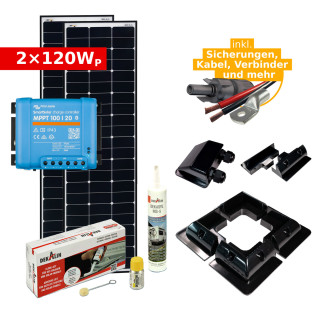 Complete Solar Kit 2x 120Wp for RV, Camper Van, Boat