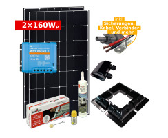 Complete Solar Kit 2x 160Wp for RV, Camper Van, Boat