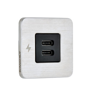 Scanstrut TILE - USB-C / USB-C Interiors Charging Socket 12/24V, brushed stainless