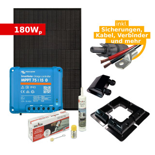 Solar Komplettset 180Wp ULTRAblack tiger für Camper & Wohnmobil (mit Victron Laderegler)