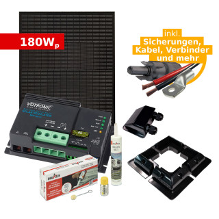 Complete Solar Kit 180Wp ULTRAblack tiger for RV, Campervan or Boat (w. Votronic Solar Charger)