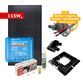 Complete Solar Kit 115Wp ULTRAblack tiger for RV, Campervan or Boat (w. Victron Solar Charger)