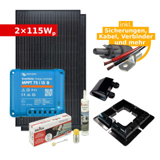 Solar Komplettset 2 x 115Wp ULTRAblack tiger für Camper & Wohnmobil (mit Victron Laderegler)