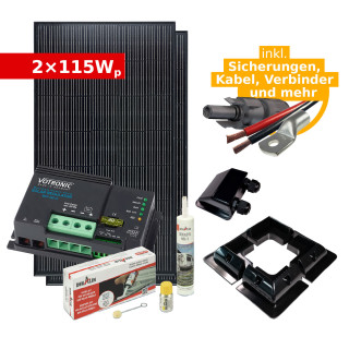 Complete Solar Kit 2 x115Wp ULTRAblack tiger for RV, Campervan or Boat (w. Votronic Solar Charger)