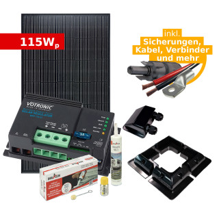 Complete Solar Kit 115Wp ULTRAblack tiger for RV, Campervan or Boat (w. Votronic Solar Charger)