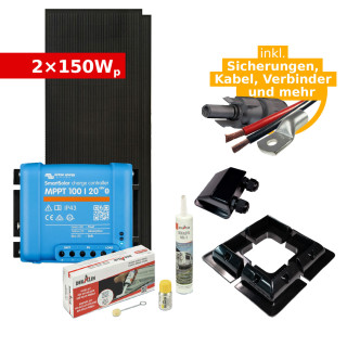 Solar Komplettset 2 x 150Wp ULTRAblack tiger für Camper & Wohnmobil