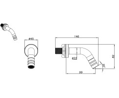 Wall outlet with cartridge and angled nozzle, stainless steel