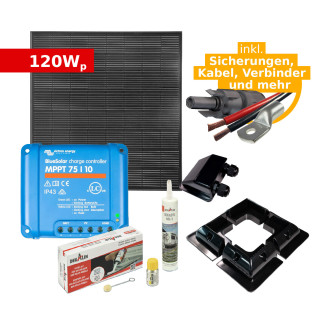 Complete Solar Kit 120Wp ZQ ULTRAblack tiger for RV, Campervan or Boat (w. Victron Solar Charger)
