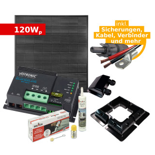 Complete Solar Kit 120Wp ZQ ULTRAblack tiger for RV, Campervan or Boat (w. Votronic Solar Charger)