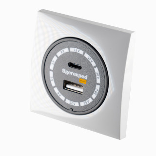 USB-C / USB-A Buck-Boost Ladegerät 100W "convertiger 100" mit Berker Einbaurahmen, grau