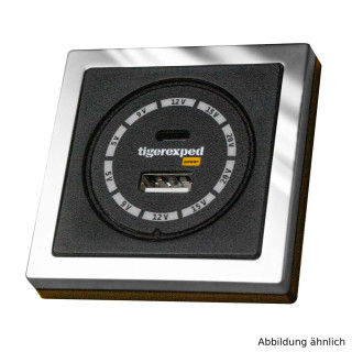 USB-C / USB-A Buck-Boost Charger 100W "convertiger 100" with Inprojal Mounting Frame, high-gloss chrome