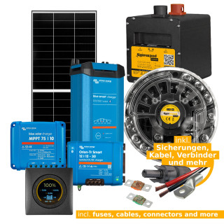 Camper-Elektrik KOMPLETT-PAKET 99% Elektrik-Kit - inklusive 110Ah LiFePO4 Batterie und 150Wp Solaranlage