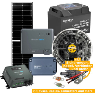 Camper Electrical COMPLETE KIT 99% Electrical Kit – including LiFePO4-Battery and 125Wp Solar System